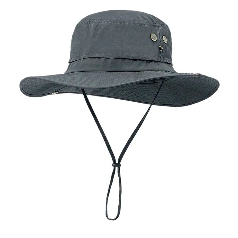 Wide Brim Waterproof Big Size 63-67cm Bucket Hats Men Summer UV Protection Sun Hat Foldable Chin Strap Hiking Cap Fishing Hat