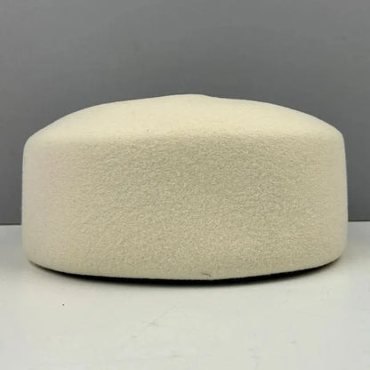 Women Wool Felt Berets Hat Vintage Hard Top Concave Top Fedoras Hats Wedding Fascinator Hats Wedding Cocktail Party Pillbox Cap