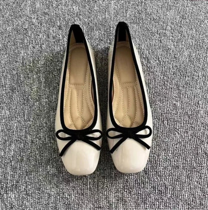 Women's Square Toe Bowknot Loafers, Shallow Slip-On Flat Shoes, Soft Sole Comfortable, Summer Casual Office Commuter, Plus Size