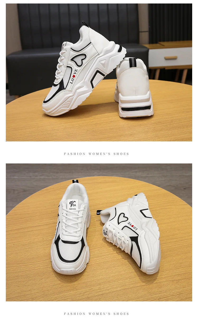 2024 New spring autumn Lace-up Wedge Sneakers Women Breath Thick Bottom lightweight sports shoes Comfortable Leisure Shoes