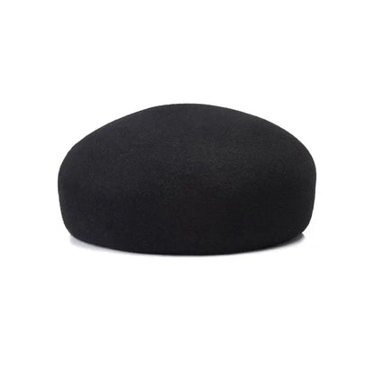 Women Wool Felt Berets Hat Vintage Hard Top Concave Top Fedoras Hats Wedding Fascinator Hats Wedding Cocktail Party Pillbox Cap