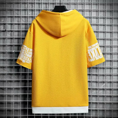 Fashion Men's Hoodies Summer Men Clothing T-shirt Zipper Hood Cartoon Casual T Shirt Print Hooded Top Short Sleeve Men