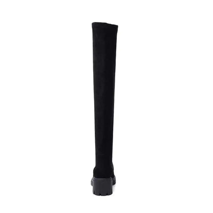 Krazing Pot Big Size Cow Leather Stretch Over-the-knee Boots Platform Round Toe High Heels Winter Women Warm Thigh High Boots