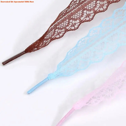 E06E 1 Pair Lace Shoelaces for Women and Girls 3CM Wide Flat Design Shoestrings Laces for Sneakers and Casual Wear Shoes