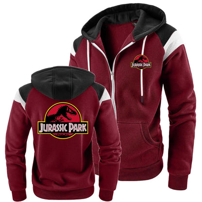 New Men Hoodies Jacket JURASSIC PARK Dinosaur World Graphic Men's Color Blocking Contrasting Sweatshirt, Men Casual Sports Top