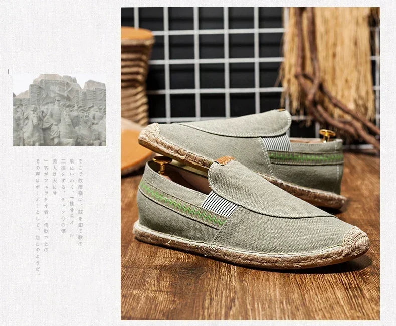 Mens Casual Vintage Loafers Flat Hemp Bottom Fishermen Shoes Driving Soft Shoes Holiday Beach Sailing Bohemian Autumn Size 38-45