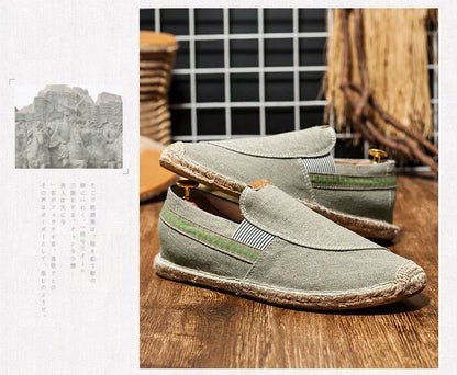 Mens Casual Vintage Loafers Flat Hemp Bottom Fishermen Shoes Driving Soft Shoes Holiday Beach Sailing Bohemian Autumn Size 38-45