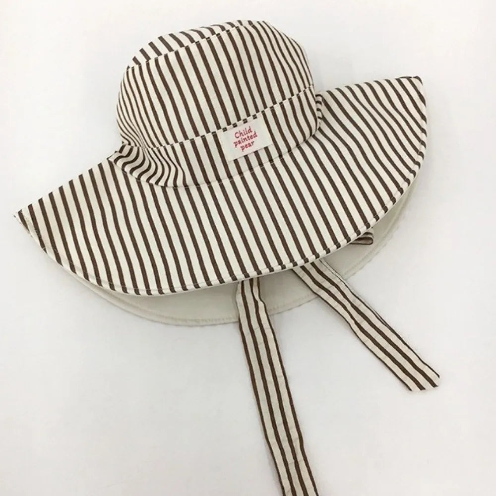 Retro Wide Brim Reversible Bucket Hat UV Protection Breathable Striped Sun Hat Windproof Foldable Fishmen Hat Vacation