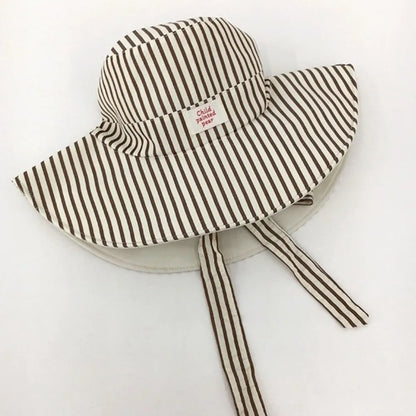Retro Wide Brim Reversible Bucket Hat UV Protection Breathable Striped Sun Hat Windproof Foldable Fishmen Hat Vacation