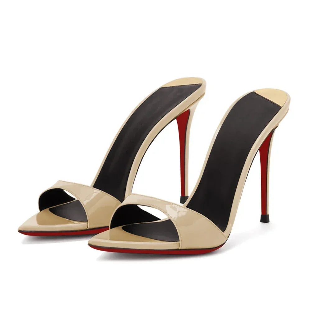 Pointed black nude high heels, women's super high heels, sandals, slim heels, temperament, wearing half slippers 33-46