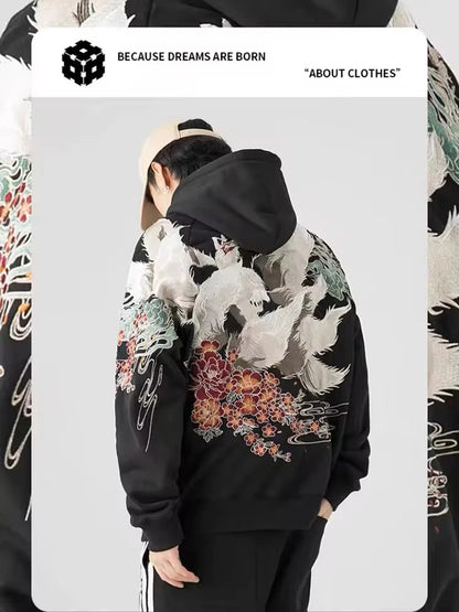 High Quality Embroidery Man Women Hoodies Harajuku 100% Cotton Hooded Sweatshirts Autumn Long Sleeve Black Pullover Loose Tops