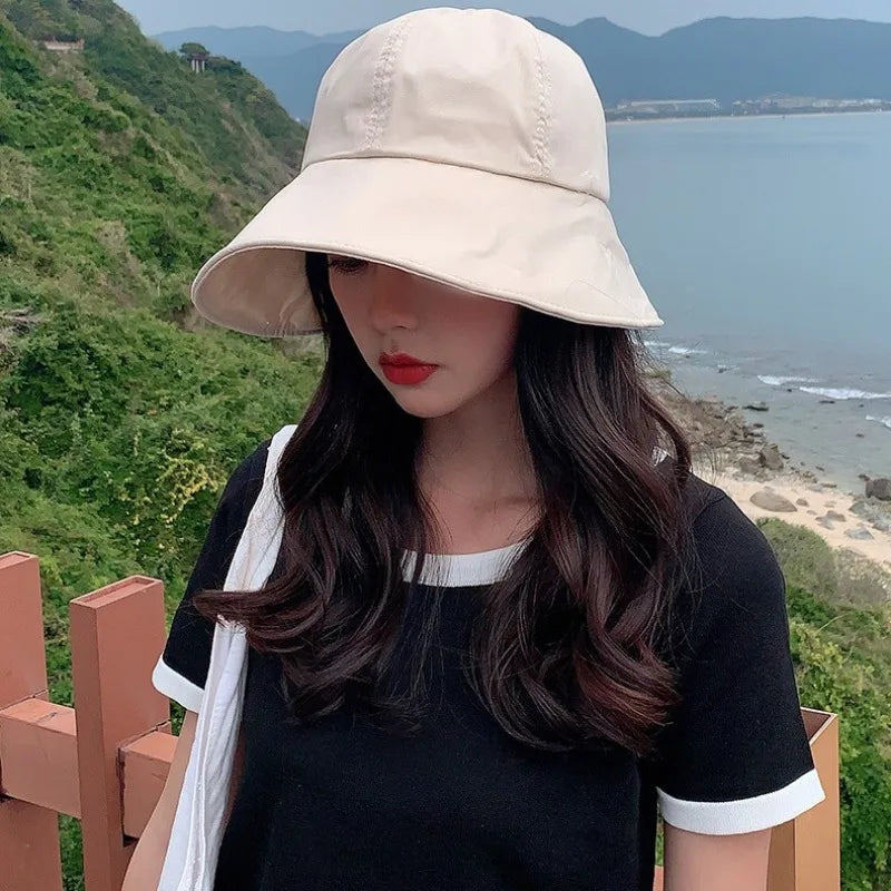 Korean Version Dome Sunshade Fisherman Hat Women's Summer Sunshade Hat Velcro Large Brim Basin Hat