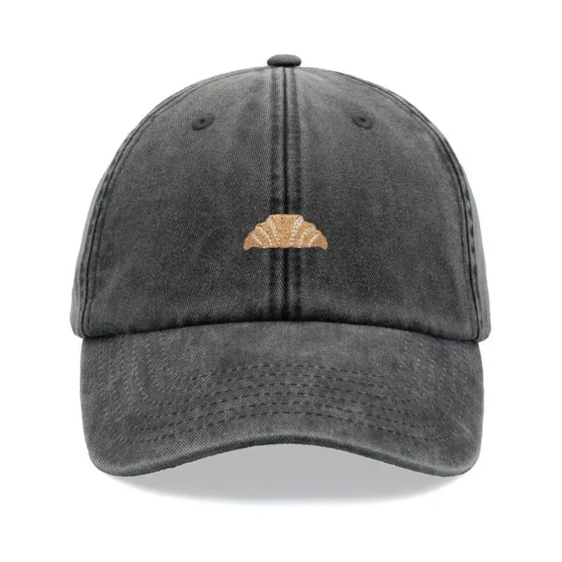 1pc Croissant Printing Retro Baseball Caps,leisure Washed Unisex Dad Hat Adjustable Faded Sports Sun Food Hiking Summer Holiday