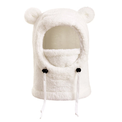 Bear Ears Hood Men's and Women's Autumn Winter Polyester Fiber Neck Scarf and Mask Integrated Hat Children's Warm Cold Hats