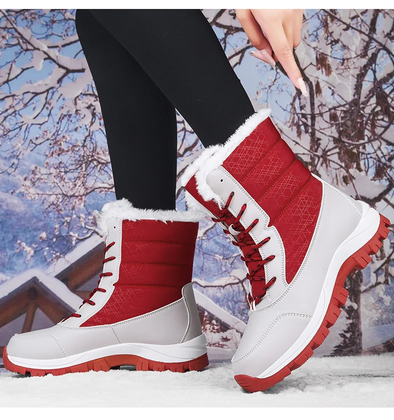 Mid-tube Boots Women's Cotton Boots Plus Velvet Non-Slip Autumn and Winter Snow Boots Women's Korean Fashion Thick-soled Antifre