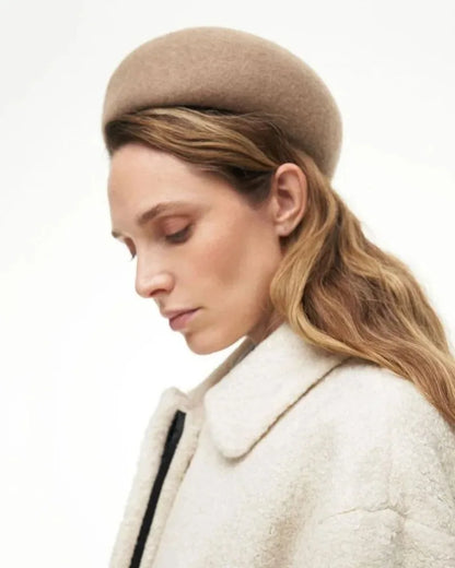 Women Wool Felt Berets Hat Vintage Hard Top Concave Top Fedoras Hats Wedding Fascinator Hats Wedding Cocktail Party Pillbox Cap