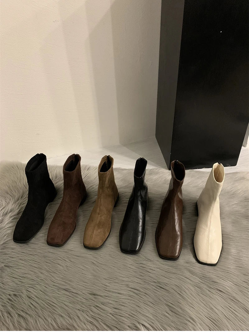 2026 Spring Autumn Women Modern Ankle Boots Fashion Square Toe Short Booties Ladies Casual Low Heel Shoes