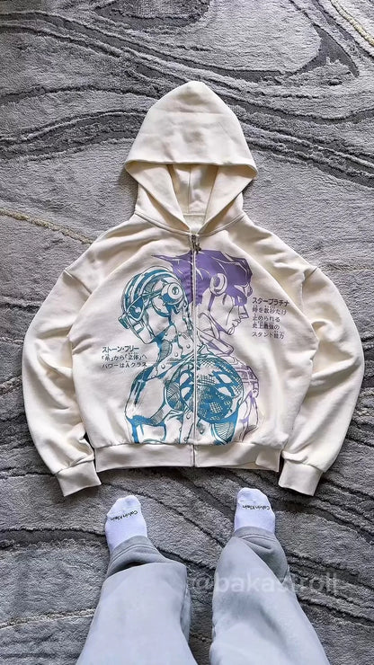 Harajuku Jojo Bizarre Adventure Zip Up Hoodies Oversized Mens Womens Zipper Hoodie Hip Hop CoupleS Y2k Street Sweatshirt