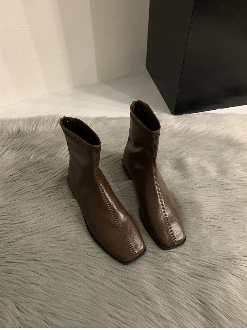 2026 Spring Autumn Women Modern Ankle Boots Fashion Square Toe Short Booties Ladies Casual Low Heel Shoes