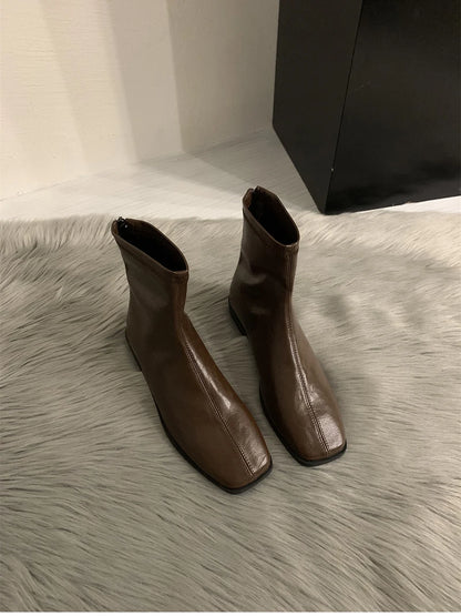 2026 Spring Autumn Women Modern Ankle Boots Fashion Square Toe Short Booties Ladies Casual Low Heel Shoes