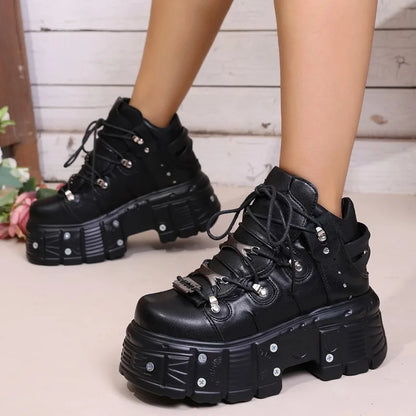 New Platform Women's Personality Casual Sneakers Autumn Round Toe Strappy Heels