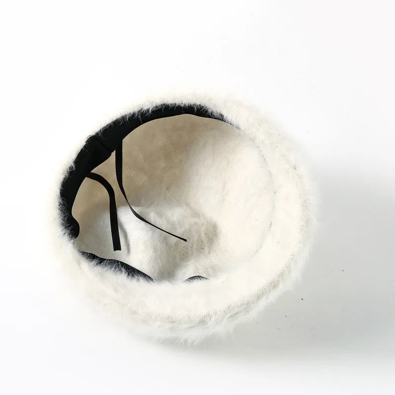 Women Reversible Rabbit Fur Beret Winter Warm Double Sided Knit Hat Retro Painter Cap for Oval Round Face