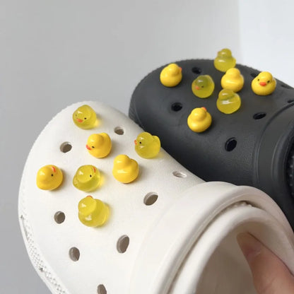 3D Cute Chubby Yellow Duck Noctilucent Shoe Charms for Crocs Garden Sandal Clogs Pins Decorations Slipper Accessories Girl Gift