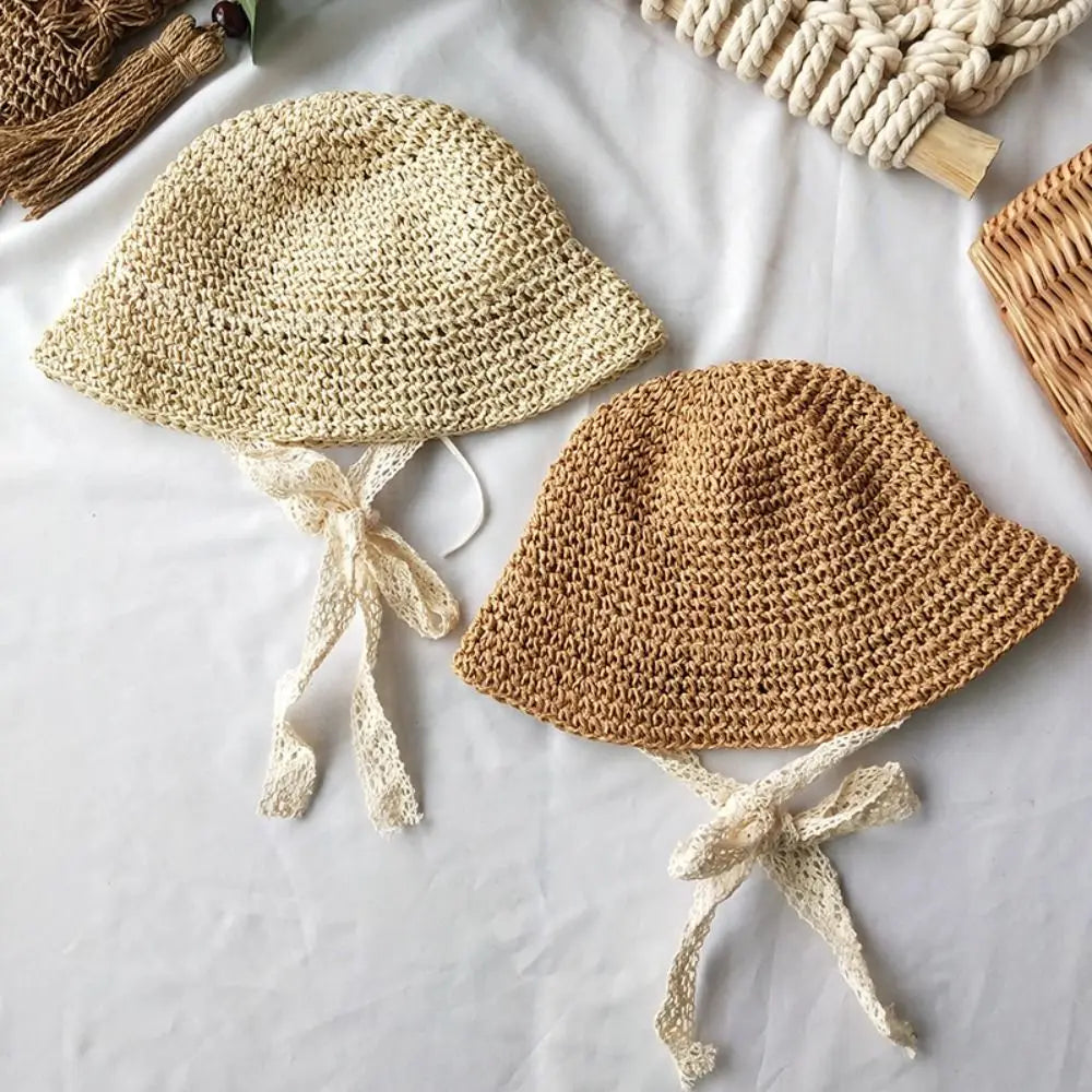 Fashion Lace Baby Hat Summer Straw Bow Baby Girl Cap Beach Children Panama Hat Princess Baby Hats and Caps for Kids 1PC
