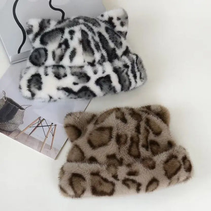 New Korean Winter Imitation Fur Bucket Hat Fashion for Women Warm Plush Ear Protection Fisherman Hats Outdoor Cute Panama Cap