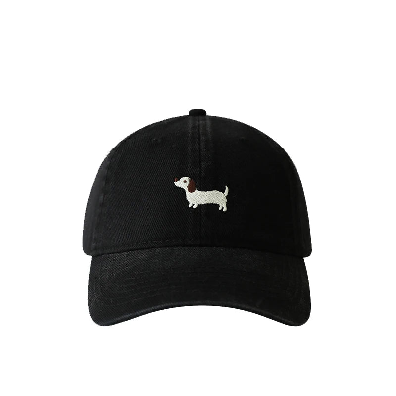 New Embroidered Dachshund Washed Cotton Baseball Cap Fashion Women Adjustable Wide Brim Trucker Hat Outdoor Men Snapback Caps