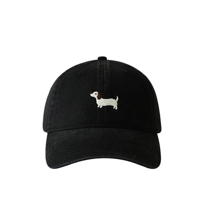 New Embroidered Dachshund Washed Cotton Baseball Cap Fashion Women Adjustable Wide Brim Trucker Hat Outdoor Men Snapback Caps