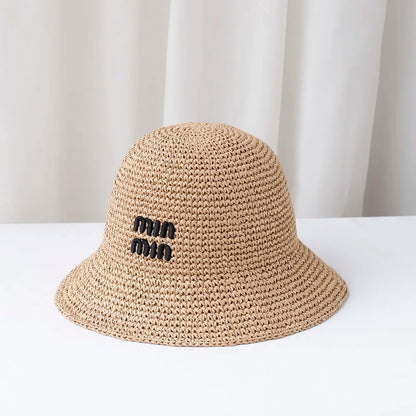 NEW Handmade High quality letter embroidery Sun Hat Wide Brim Floppy Summer Hats For Women Beach Panama Straw Dome Bucket Hat
