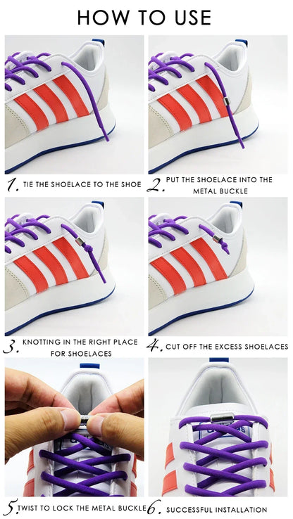 1Pair No tie ShoelacesSemicircle New Elastic Shoe Laces For Kids and Adult Sneakers Shoelace Quick Lazy Laces Color Shoestrings
