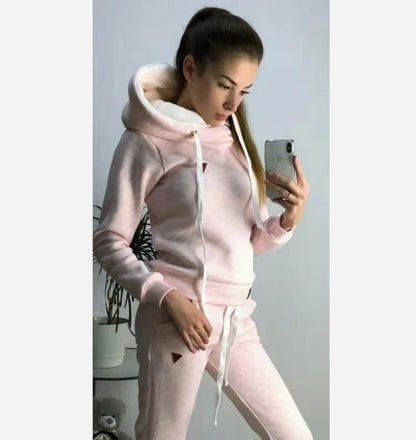Solid Women Tracksuit Casual Hoodies Sweatshirt Pant Set Lounge Wear Sport Suit 2PCS Autumn Winter Clothes