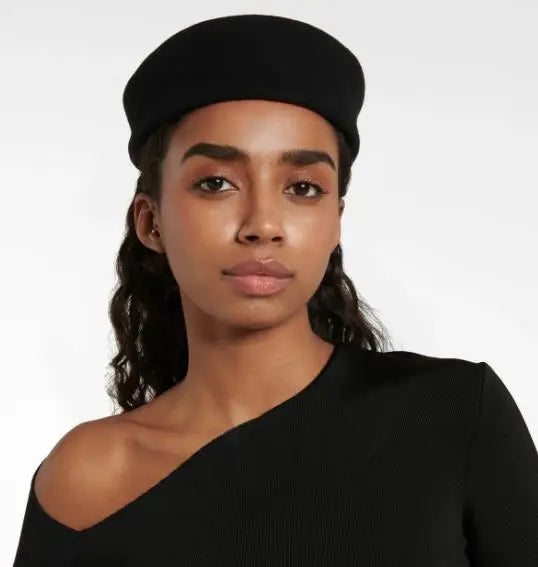 Women Wool Felt Berets Hat Vintage Hard Top Concave Top Fedoras Hats Wedding Fascinator Hats Wedding Cocktail Party Pillbox Cap