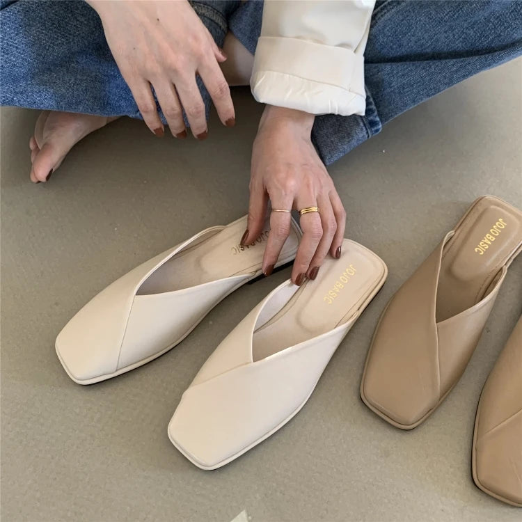 Women Shoes Mules Designer Square Toe 2025 Autumn Ladies Fashion Slippers New Slides Female Outside Beach Big Size Casual Basic