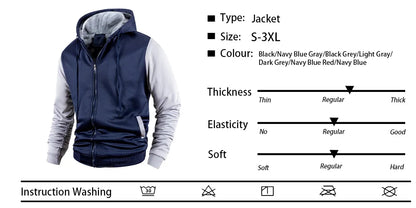 Men Color-Splicing Jacket Winter Warm Fleece Hoodies Outdoor Sports Windproof Baseball Uniform Male Fashion Zipper Thicken Coats