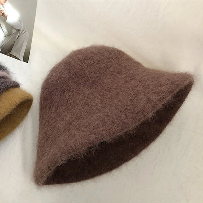 Good Angola Long Rabbit Fur Fisherman Bucket Hat Winter Fashion Soft Warm Wool Basin Cap Foldable Women Gift