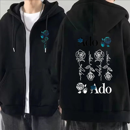 2025 Ado Graphic Printed Zipper Hoodies Autumn Winter Men Women Casual Fashion Harajuku Y2K Fleece Long Sleeve Zip-Up Hoodies
