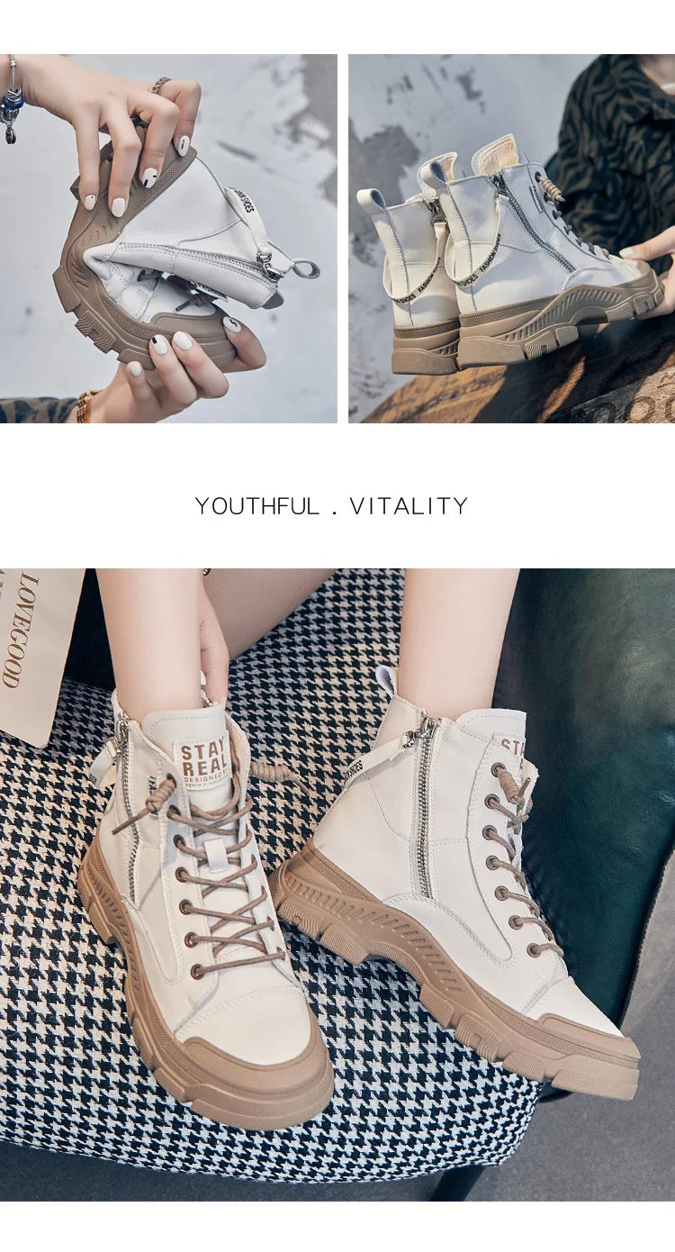 GKTINOO 2026 Autumn Winter Shoes Genuine Leather Sneakers Waterproof Boots for Women Thick Sole Women Ankle Boots Ladies Botas