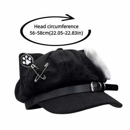 Cute Cat Ears Women's Beret Anime Cat Paw Pattern Newsboy Cap Japanese Style Sweet Baseball Cap Everyday Outfits
