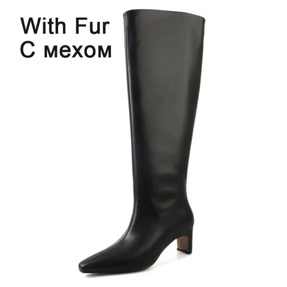 JOZHAMTA Size 34-43 2026 Women Real Leather Long Boots Fashion High Heels Shoes For Winter Boots Office Lady Daily Dress Shoes