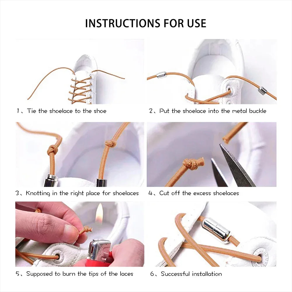 Leisure Sneakers Laces No Tie Shoelaces Elastic Quick Flat Shoelace Kids and Adult Lazy Laces Metal Lock Semicircle Shoelaces