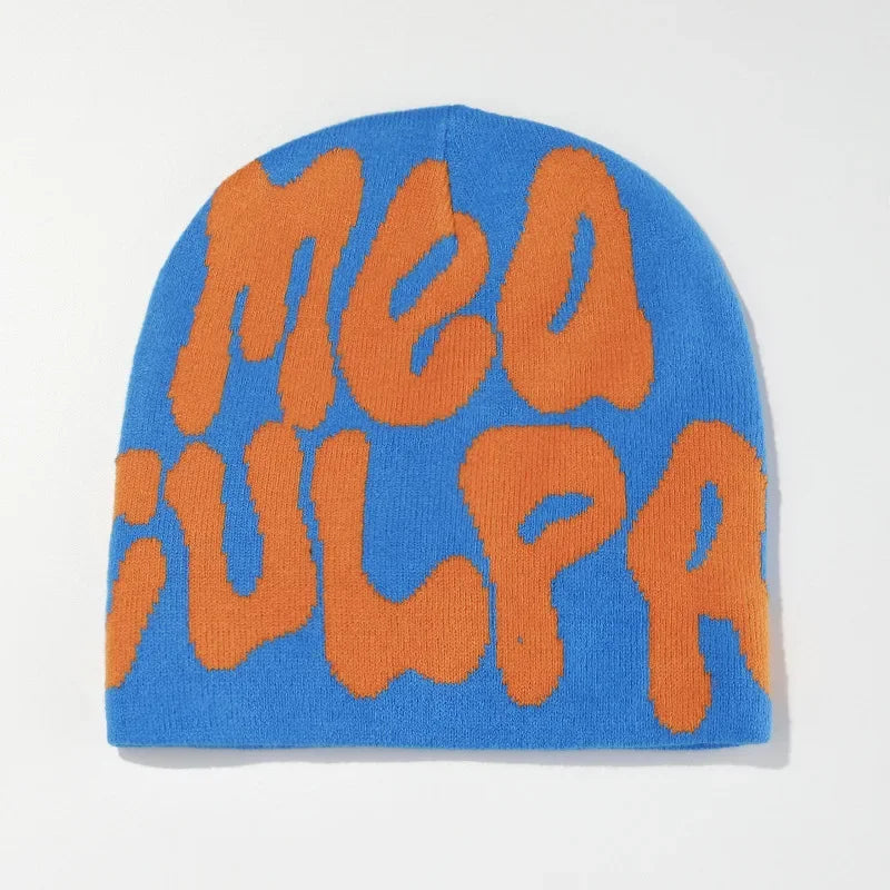 Mea Culpas Beanies Hats For Women Men Autumn Winter Fashion Printed Wool Acrylic Knitted Caps Bonnet Kpop Elastic Skullies Hat