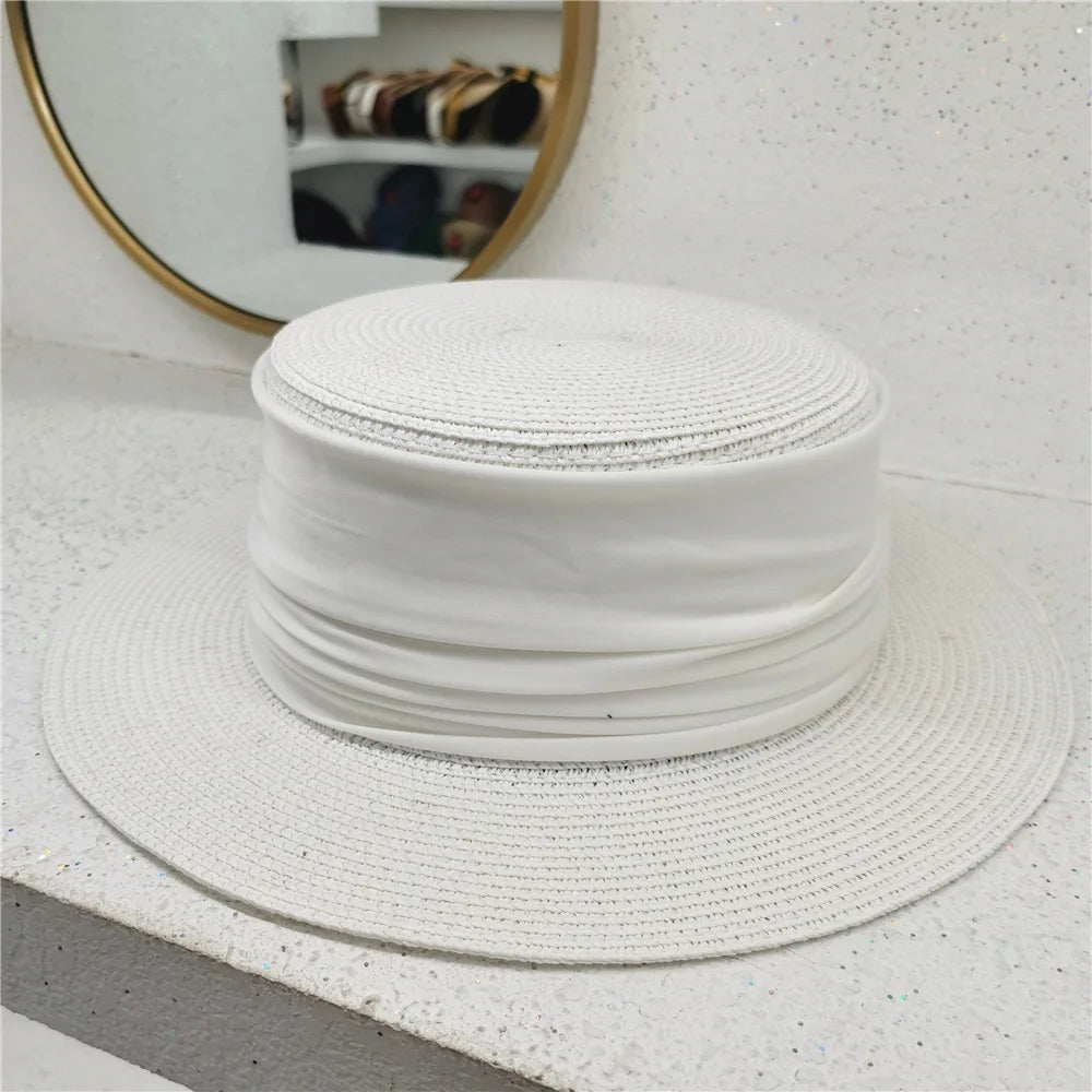New Fedoras Summer Women's Boater Beach Hat Wide Side Female Casual Panama Hat Lady Classic Flat Bowknot Straw Sun Hat Women