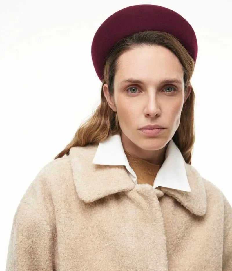 Women Wool Felt Berets Hat Vintage Hard Top Concave Top Fedoras Hats Wedding Fascinator Hats Wedding Cocktail Party Pillbox Cap