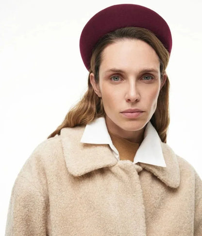 Women Wool Felt Berets Hat Vintage Hard Top Concave Top Fedoras Hats Wedding Fascinator Hats Wedding Cocktail Party Pillbox Cap