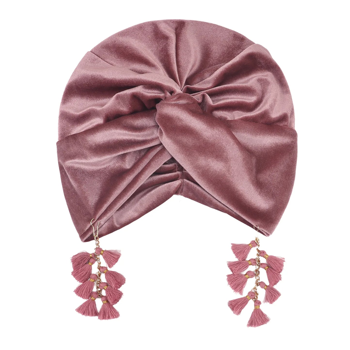 New Muslim Women Velvet Tassel Turban Hat Soft Stretch Bohemian Cross Pullover Bandana Headband Beanie Cap Islamic Head Wrap
