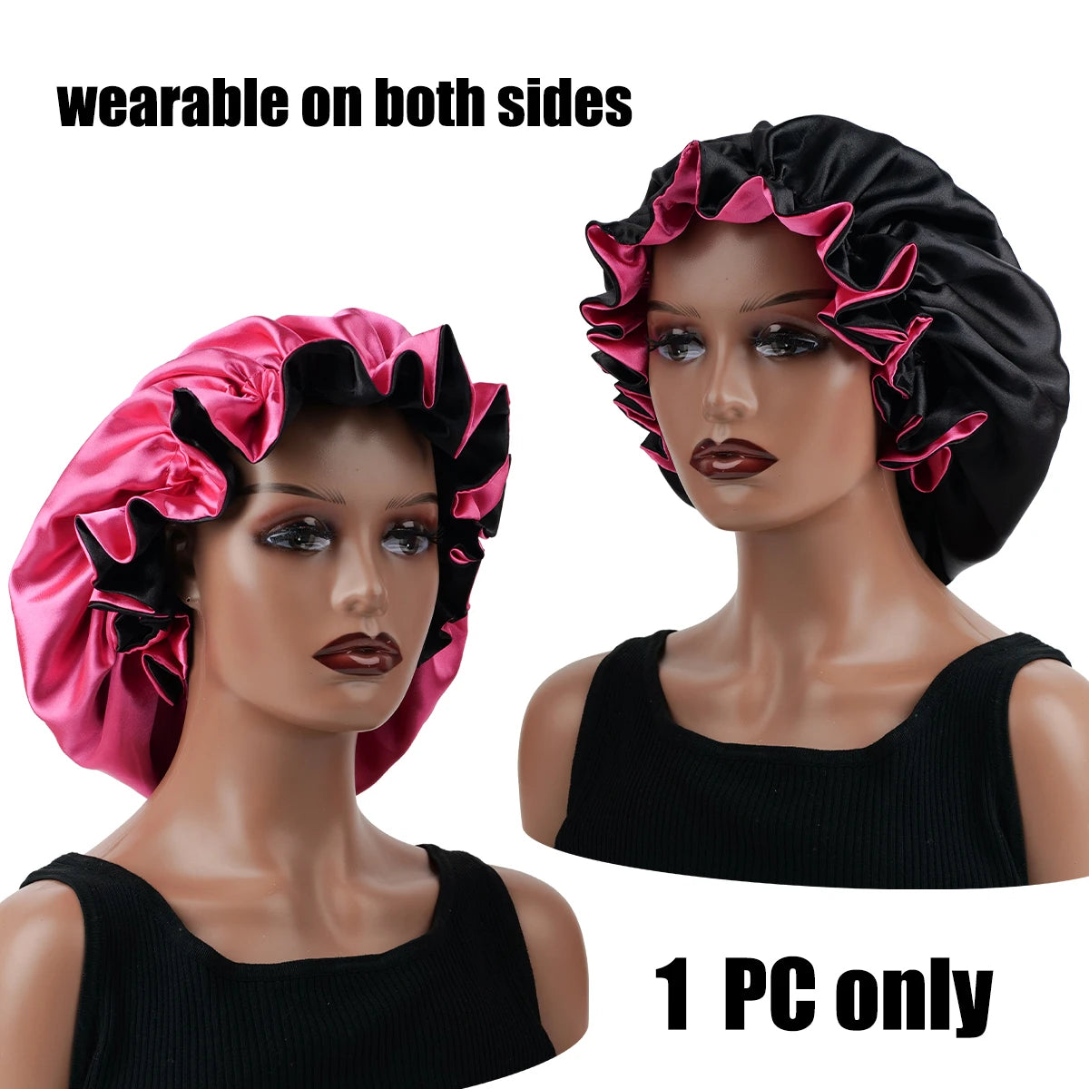 1Pc Double-Layered Minimalist Hair Bonnet Satin Bonnet Sleep Caps Can Be Worn on Both Sides Versatile Cap for Men/Women