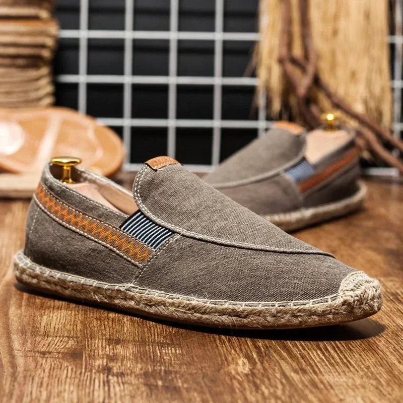 Mens Casual Vintage Loafers Flat Hemp Bottom Fishermen Shoes Driving Soft Shoes Holiday Beach Sailing Bohemian Autumn Size 38-45
